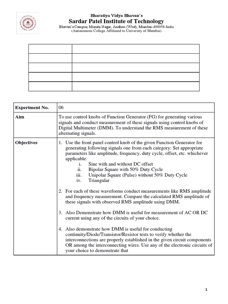 Function Generator PDF Amplitude Root Mean Square
