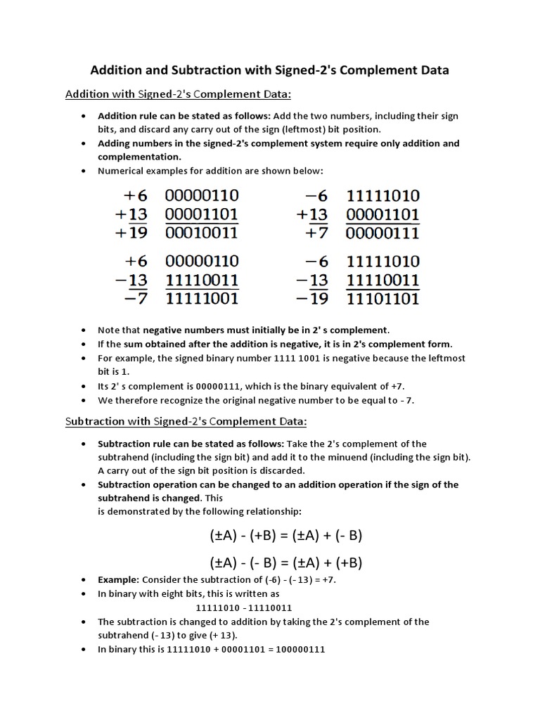 Addition and Subtraction With Signed 2s Complement | PDF | Subtraction ...