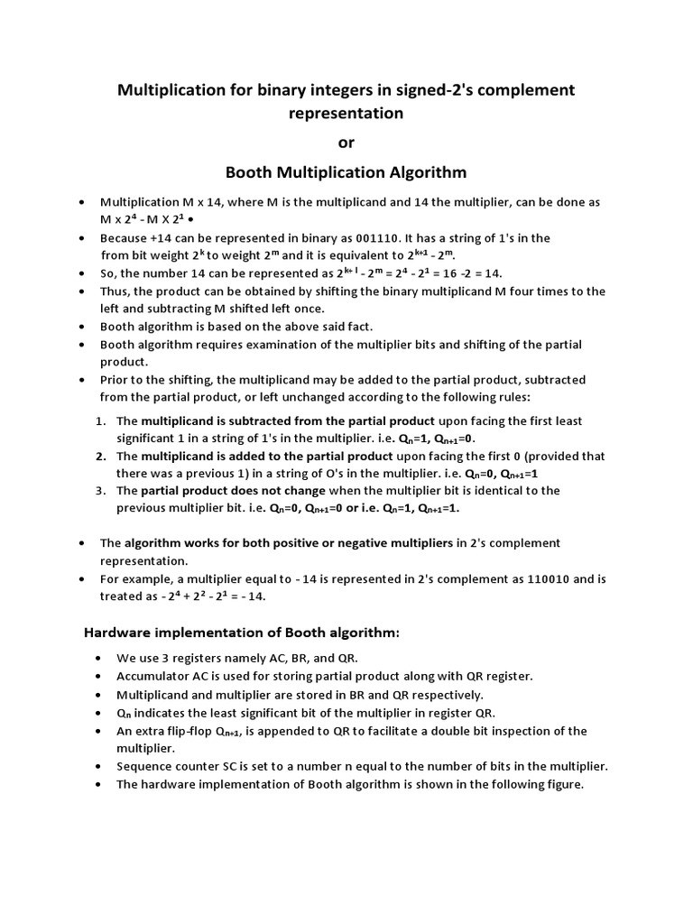 Booth algorithm binary multiplication | PDF | Multiplication ...