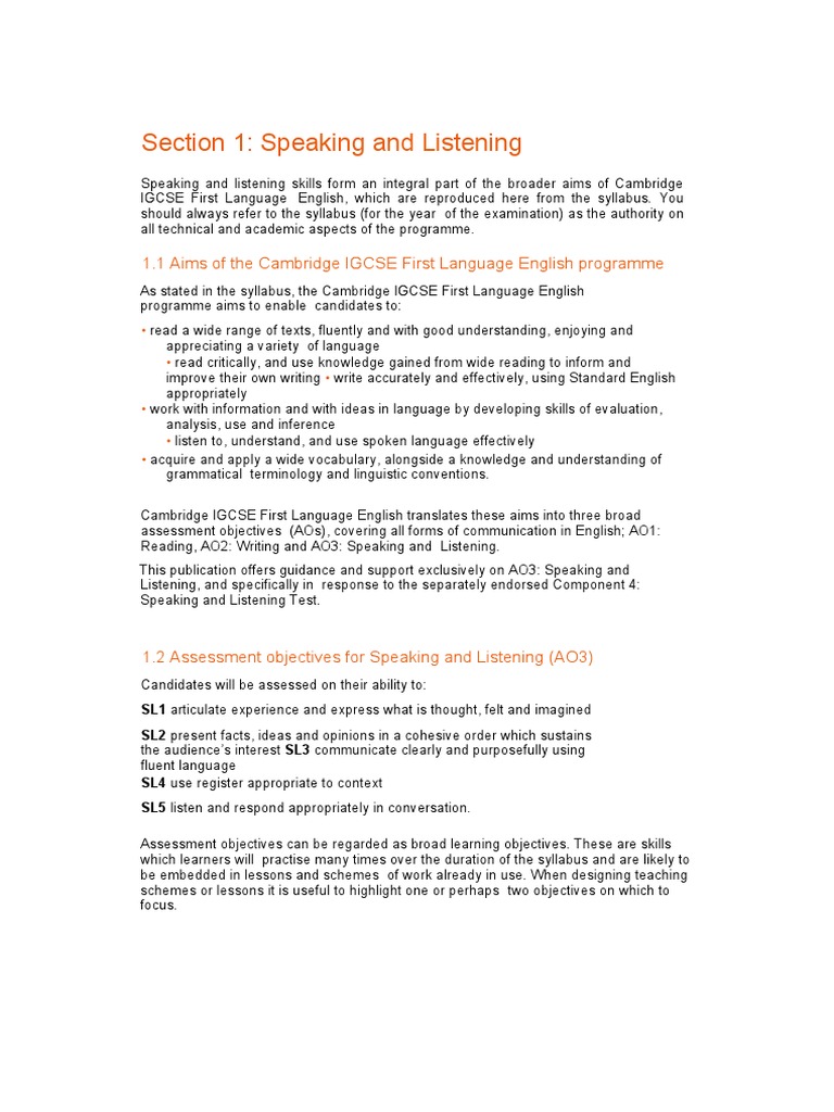 Speaking &amp;listening Handout | PDF | English Language | Learning