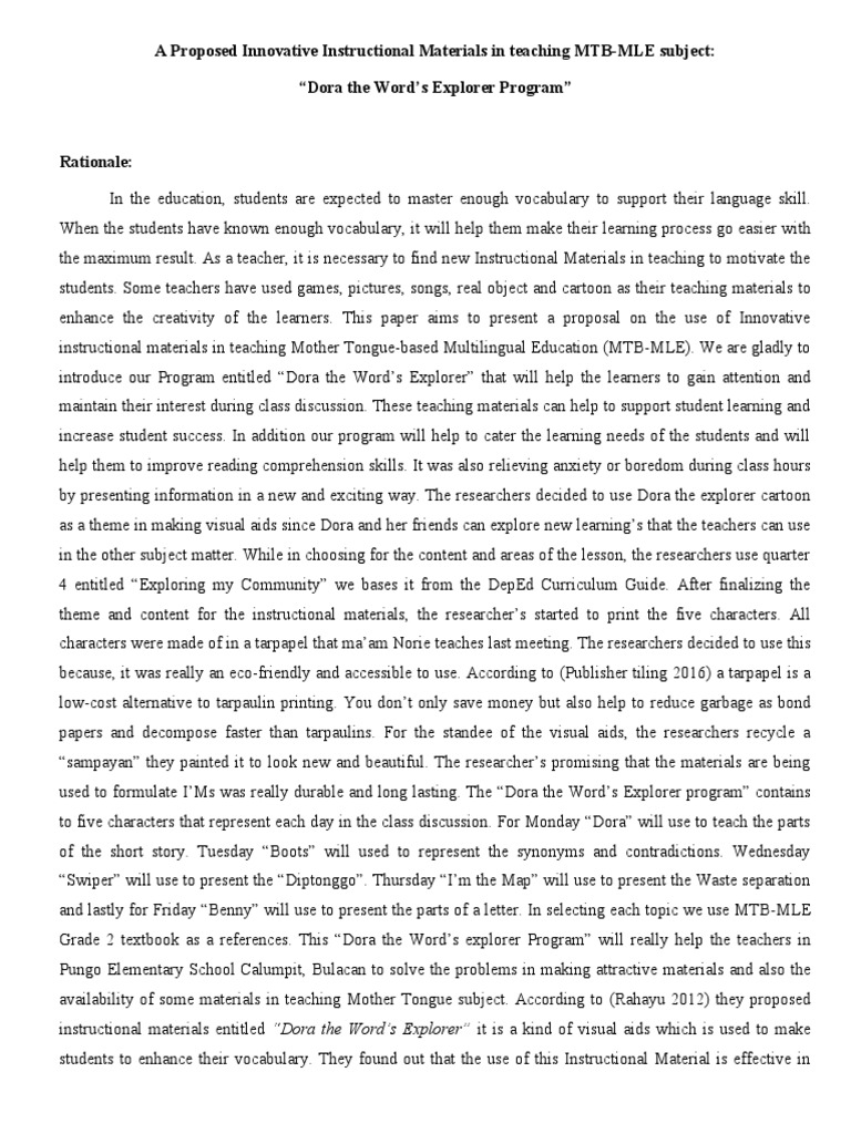 Innovative Dora Program for MTB-MLE | PDF | Teachers | Teaching Method