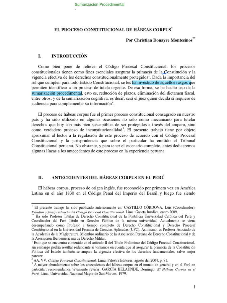 Proceso de Hábeas Corpus en Perú | PDF | Habeas corpus | Caso de ley