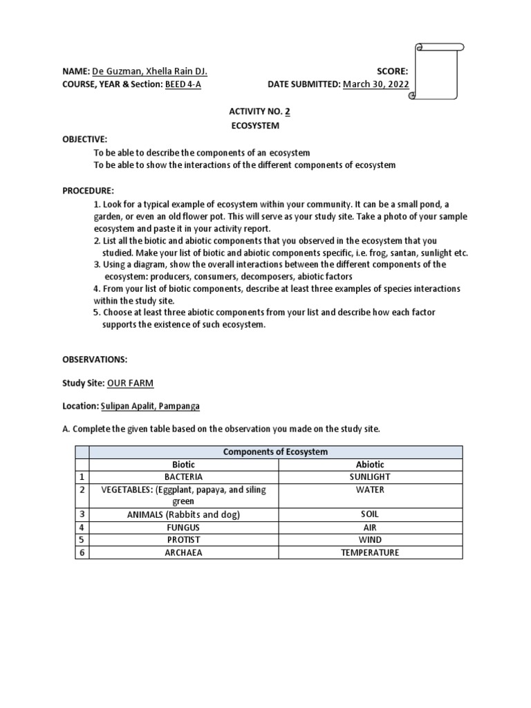 Ecosystem Study: Grade 7 Activity | PDF | Plants | Ecosystem