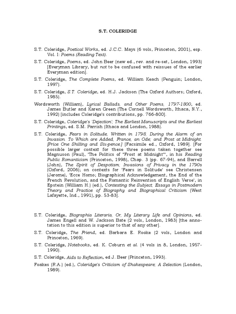 S T Coleridge PDF Samuel Taylor Coleridge Romanticism