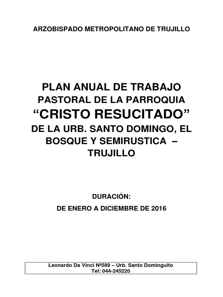 Plan de Trabajo Parroquial | PDF | Iglesia Católica | eucaristía