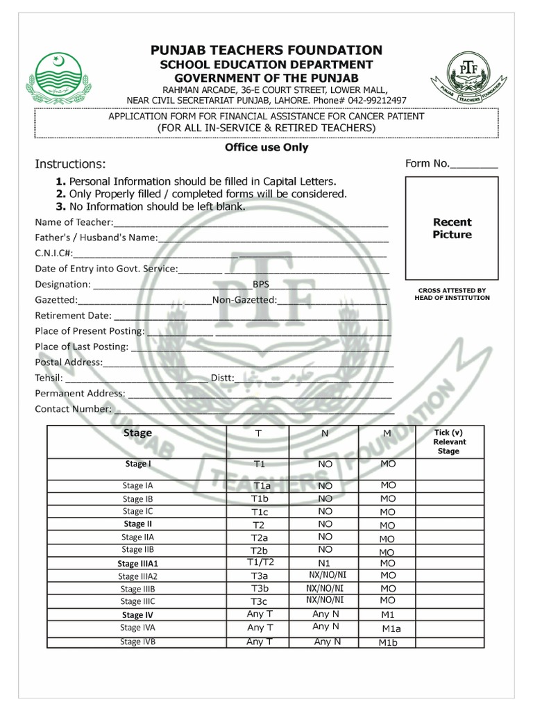 Application Form For Cancer Patient | PDF