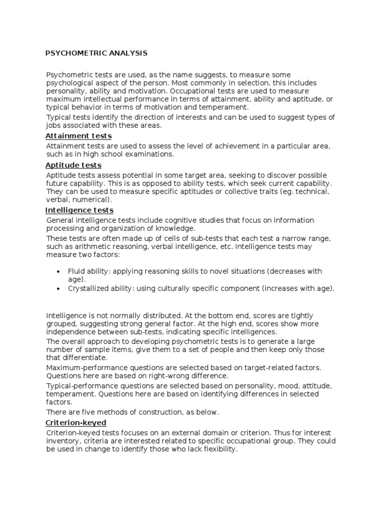 Psychometric Test Analysis Overview | PDF | Intelligence Quotient ...