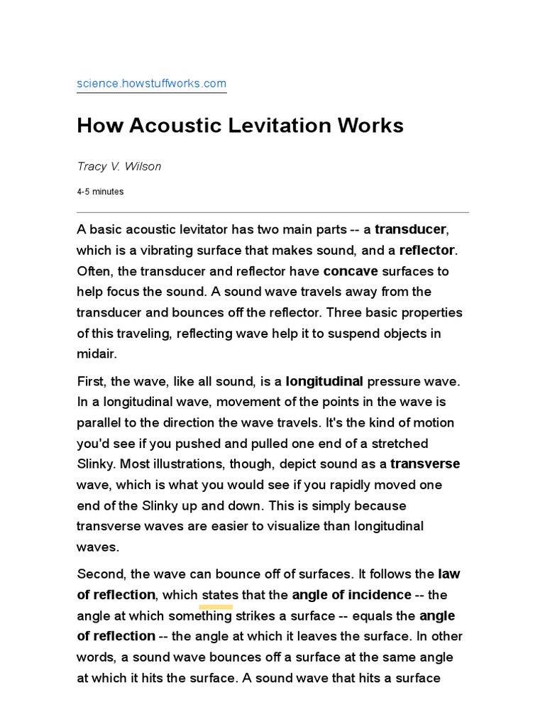 How Acoustic Levitation Works PDF Waves Sound