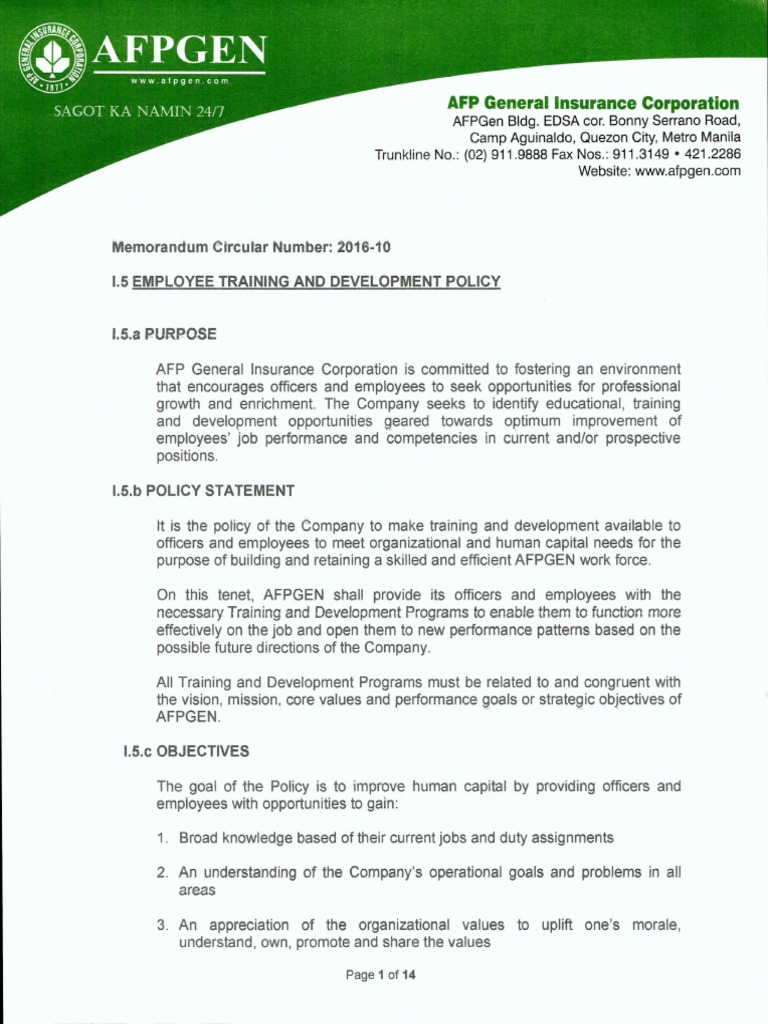 Employee Training and Development Policy PDF