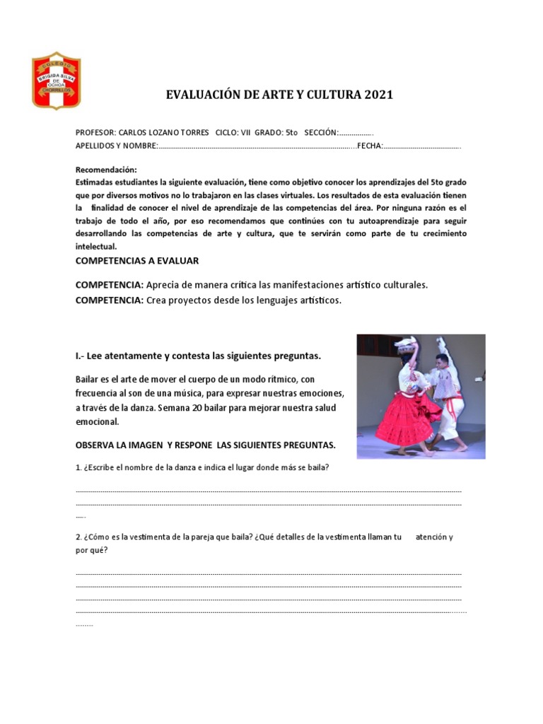 Ficha de Evaluación de Arte y Cultura | PDF | Bailes | Evaluación