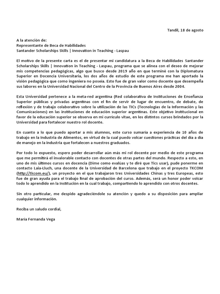 Carta De Motivacion Para Beca Ejemplo Carta De Motivacion Para My