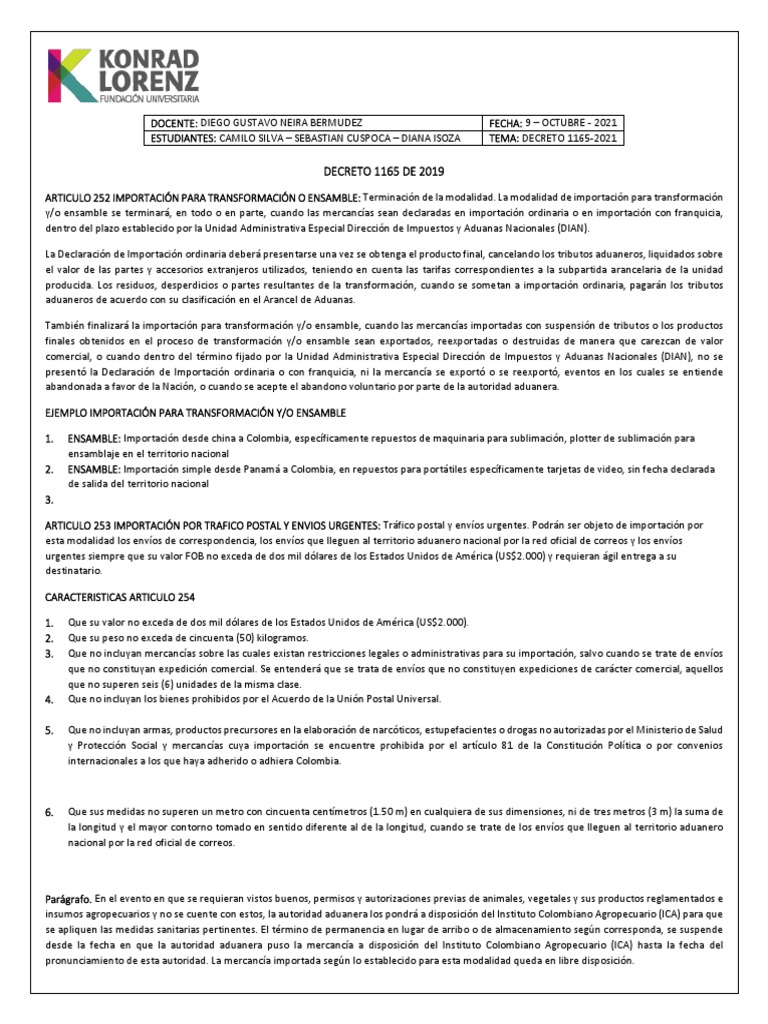 Importación y Envíos según Decreto 1165-2021 | PDF | aduana | Arancel