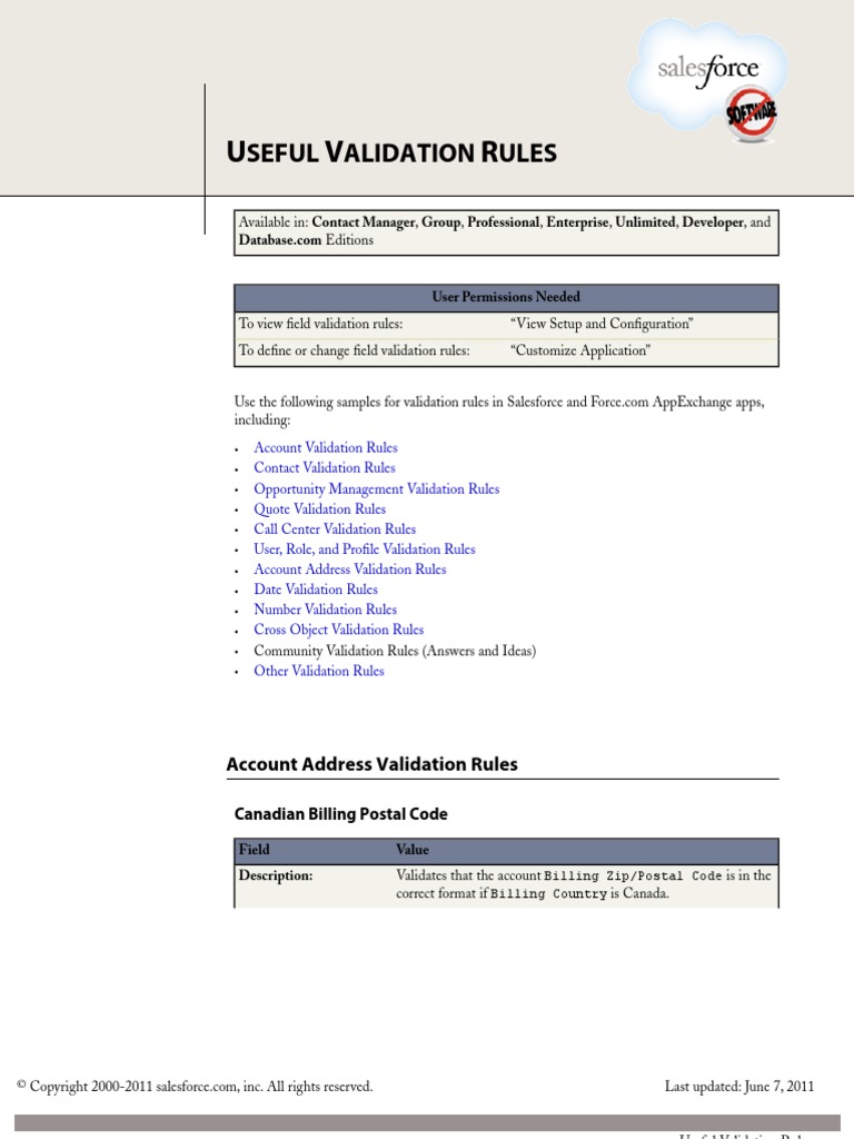 Sales Force Useful Validation Formulas | PDF | United States Postal ...
