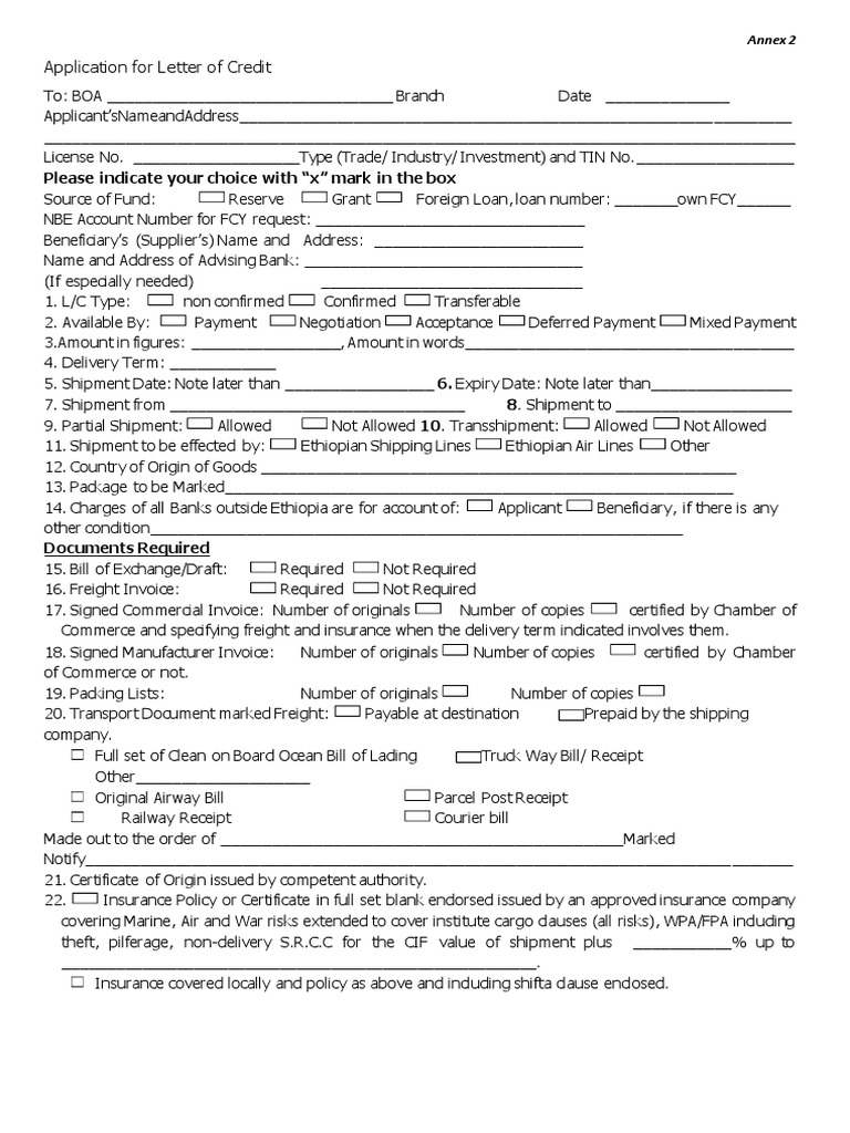 Letter of Credit Application Form | PDF | Letter Of Credit | Cargo