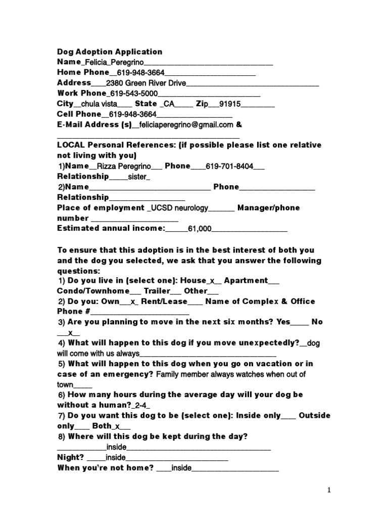 Dog Adoption Application Form | PDF | Dogs | Neutering
