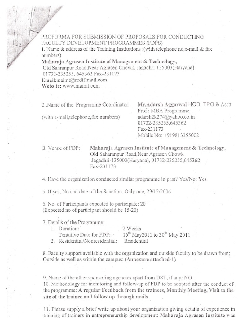 FDP Proposal at Maharaja Agrasen Institute | PDF