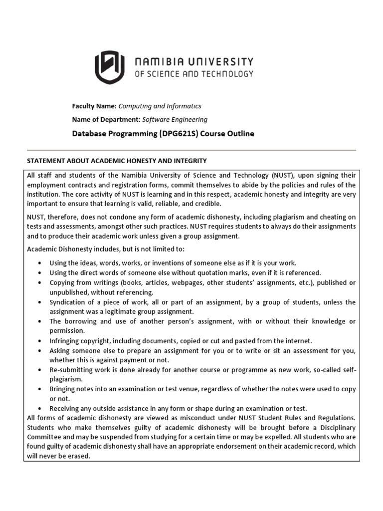 Database Programming Course Outline 2022 | PDF | Turnitin | Plagiarism