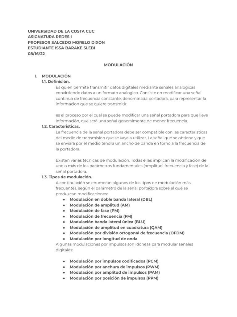 Tipos y Técnicas de Modulación en Redes | PDF | Modulación | Ingeniería ...