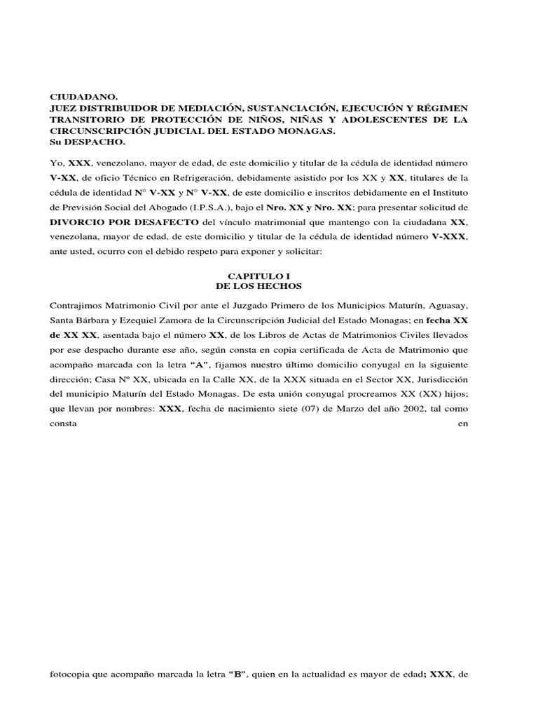 Divorcio Por Desafecto Modelo | PDF | Divorcio | Matrimonio