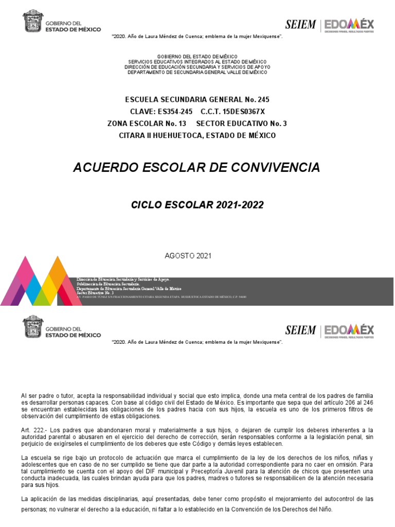 Acuerdo Escolar de Convivencia | PDF | Disciplinas