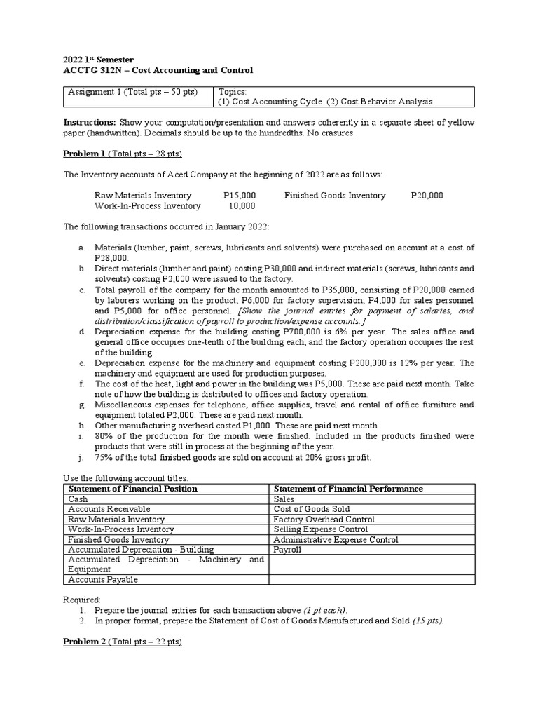 Assignment 1 PDF Inventory Cost Of Goods Sold