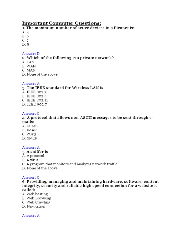 Important Computer Questions | PDF | Relational Database | Class ...