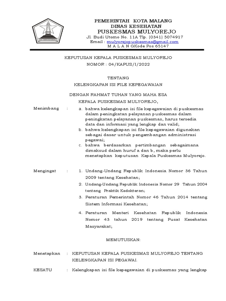1.3.4.1 SK Kelengkapan Isi File Kepegawaian | PDF