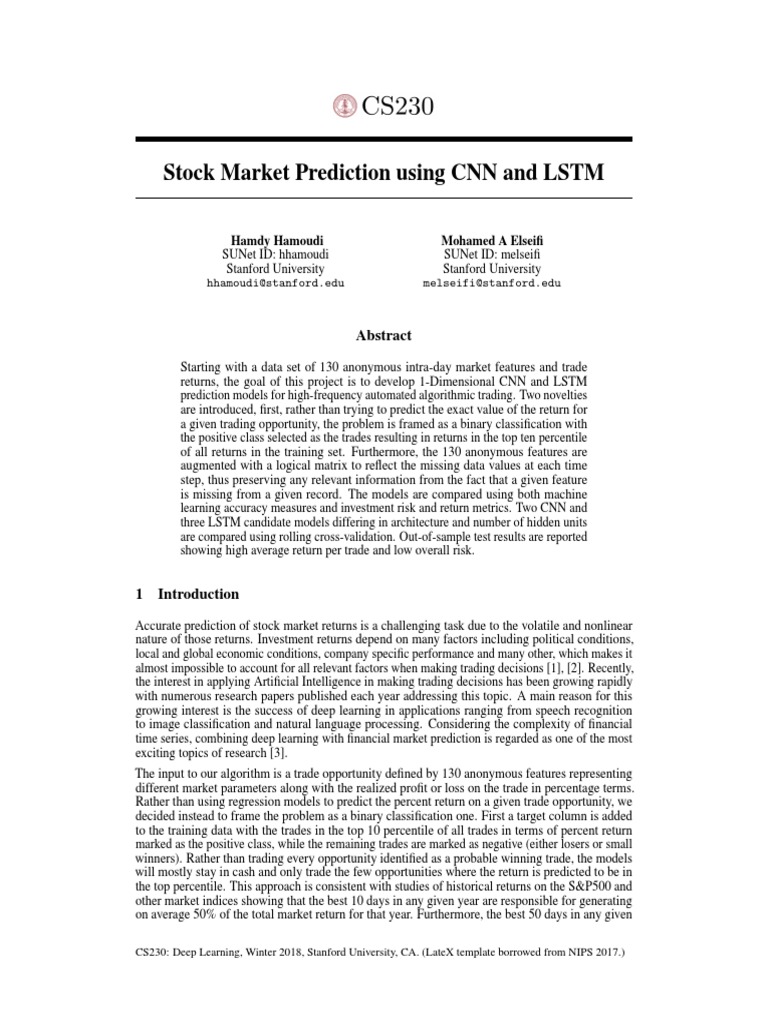 Stock Market Prediction with CNN & LSTM | PDF | Statistics | Computer ...