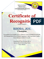 Champion Coach Recognition Certificate 2005