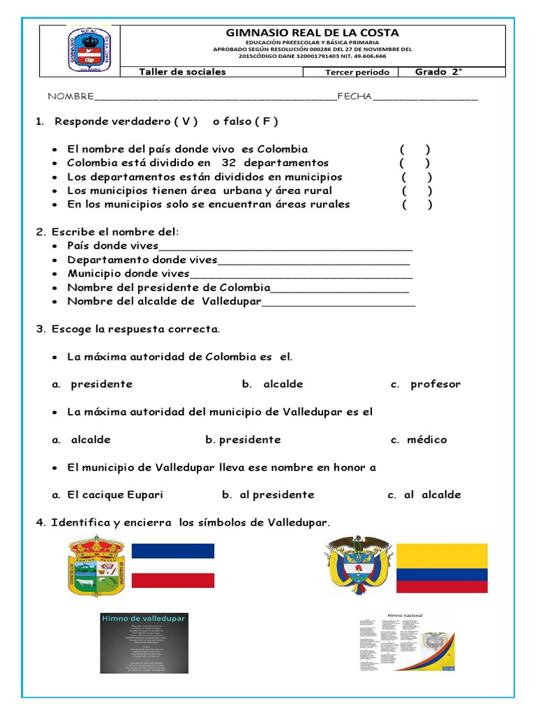 Gimnasio Real de la Costa: Taller de sociales para grado 2° sobre ...