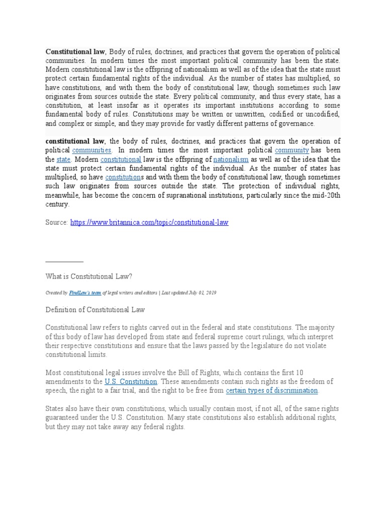 What Is Constitutional Law PDF United States Bill Of Rights U.S