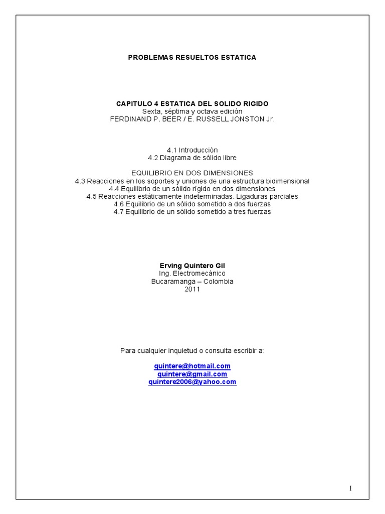 Resueltos Estatica Estatica Del Solido Rigido | PDF | Ingeniería ...