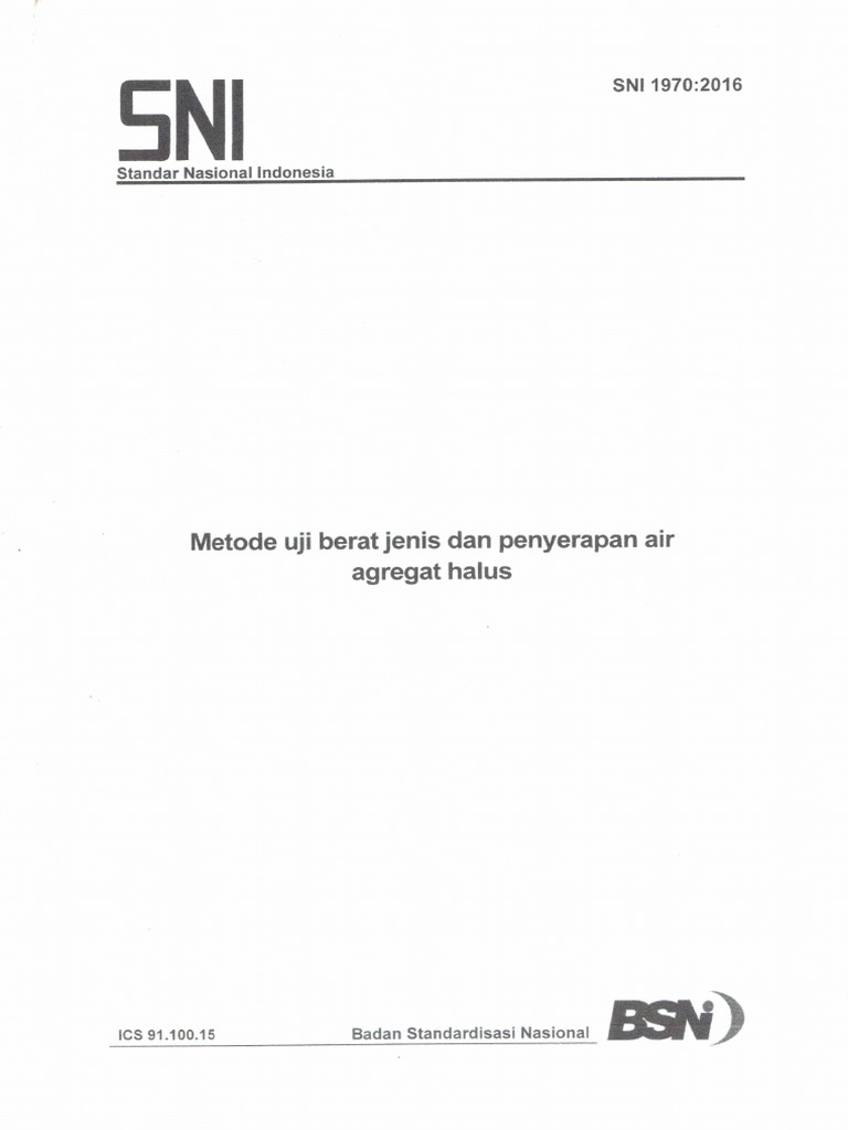 SNI 1970-2016 Metode Uji Berat Jenis Dan Penyerapan Air Agregat Halus | PDF