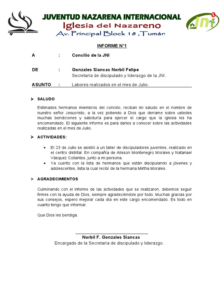 Informe de Actividades de Discipulado | PDF