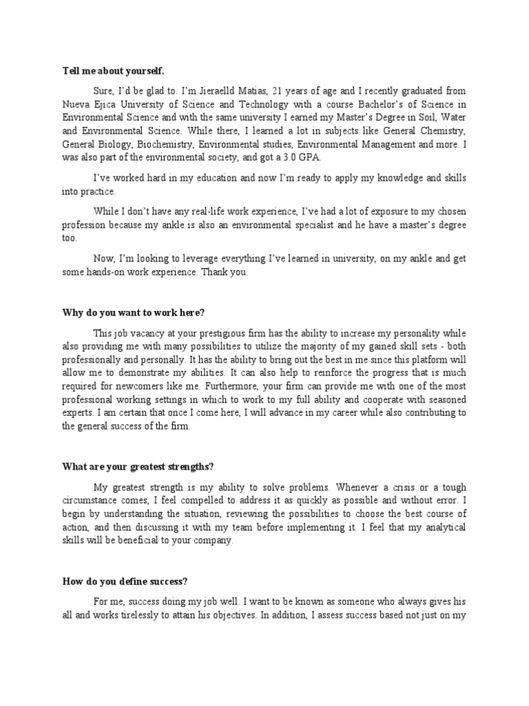 Mock Job Interview Script | PDF | Academic Degree | Science