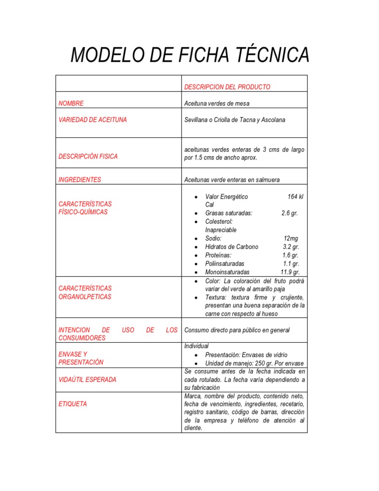 Modelo de Ficha Tecnica