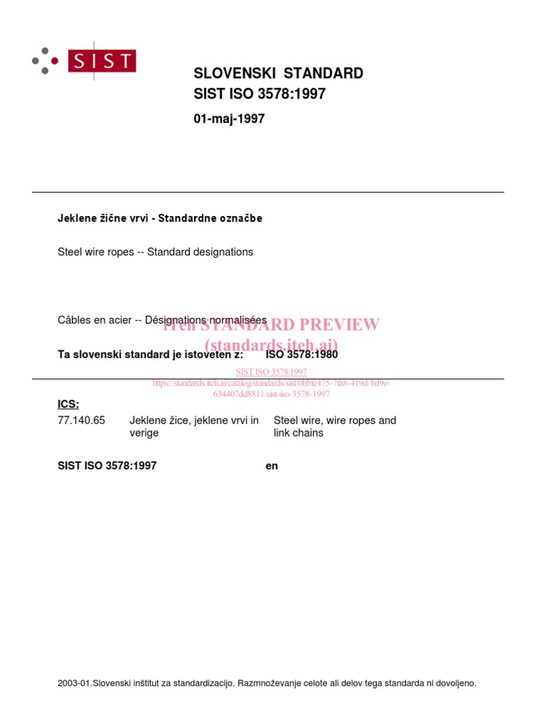 Sist Iso 3578 1997 | Download Free PDF | Rope | Wire