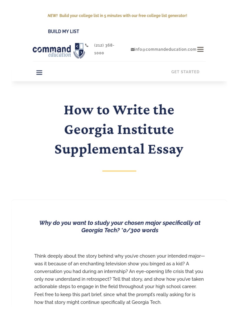 How To Write The Institute Supplemental Essay Command