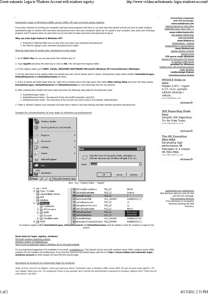 Create Automatic Login To Windows Account With Windows Registry PDF