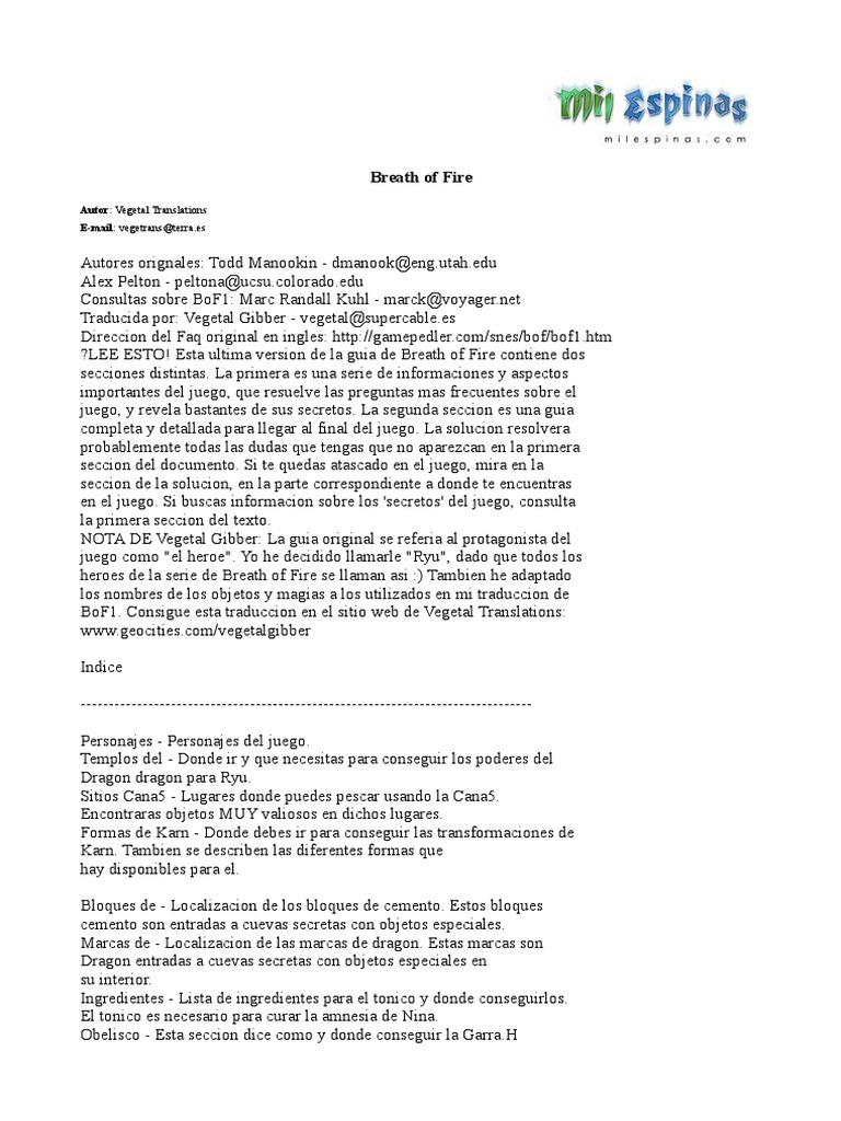 Breath of Fire 1 PDF