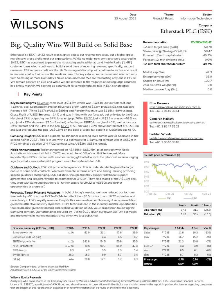 Big, Quality Wins Will Build On Solid Base: Etherstack PLC (ESK) | PDF ...