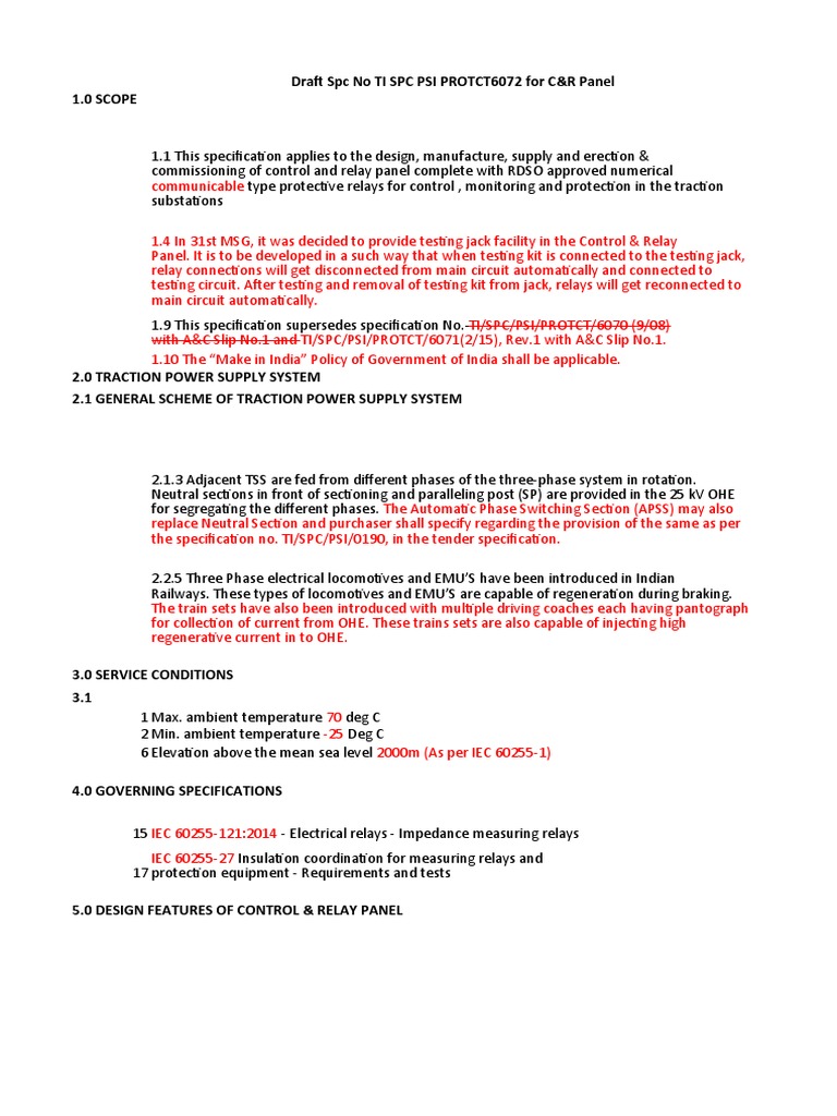 Control & Relay Panel Specification | PDF | Relay | Electrical Wiring
