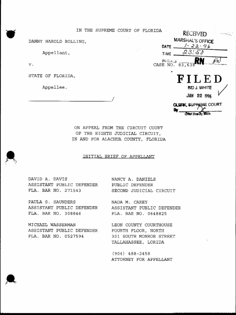 Danny Rolling - Brief of Appellant by Supreme Court of Florida, January ...