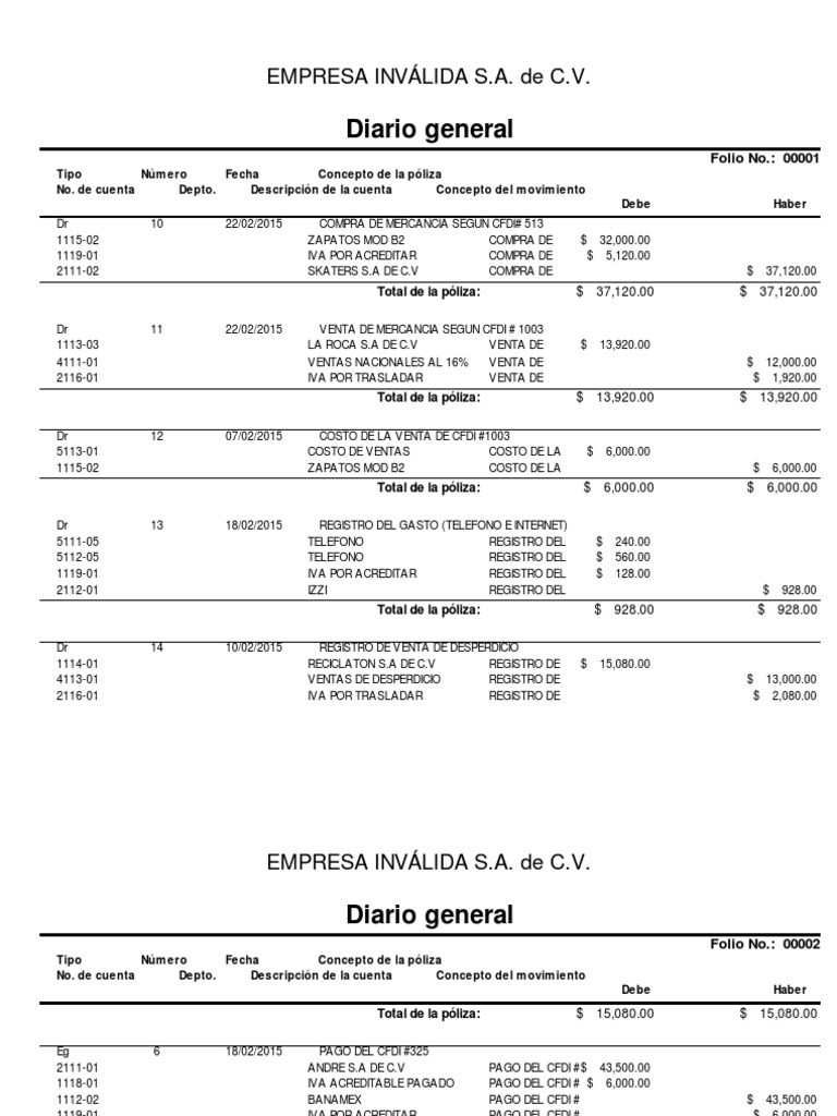 Diario General: Empresa Inválida S.A. de C.V | PDF