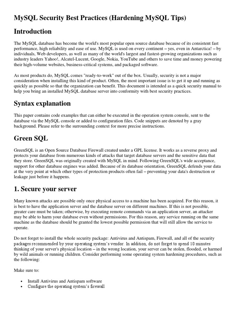 MySQL Security Best Practices | PDF | Superuser | My Sql