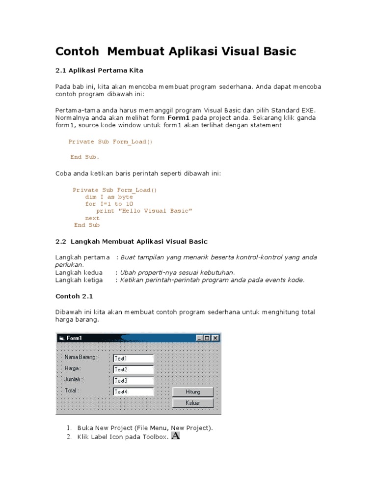 Contoh Membuat Aplikasi Visual Basic Sederhana | PDF | Komputer