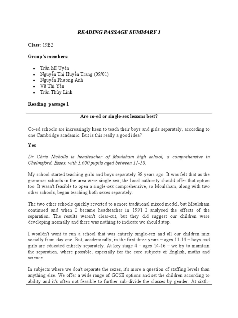 (2B.2) Reading Passage Summary 1 | PDF | Gender | Gender Studies