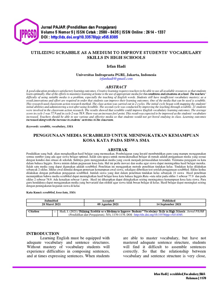 Scrabble to Enhance High School Vocabulary | PDF | Vocabulary | Cognition