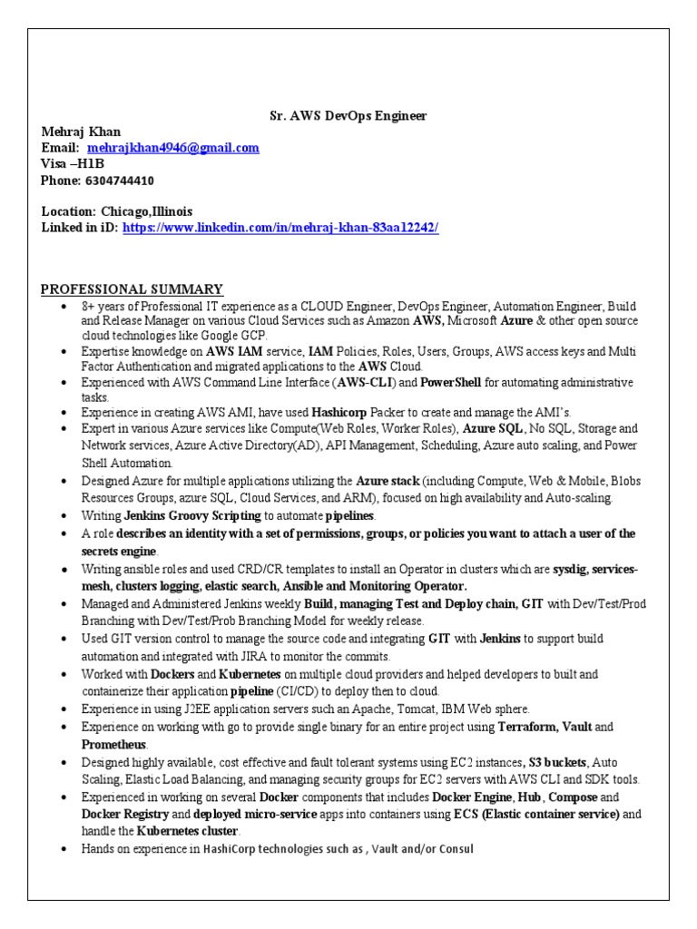 Mehraj Khan: Sr. AWS DevOps Engineer Resume | PDF | Cloud Computing ...