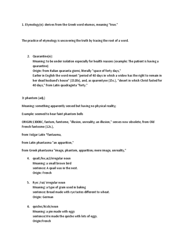 Etymology And Origins Of Common Words Pdf Adjective Noun